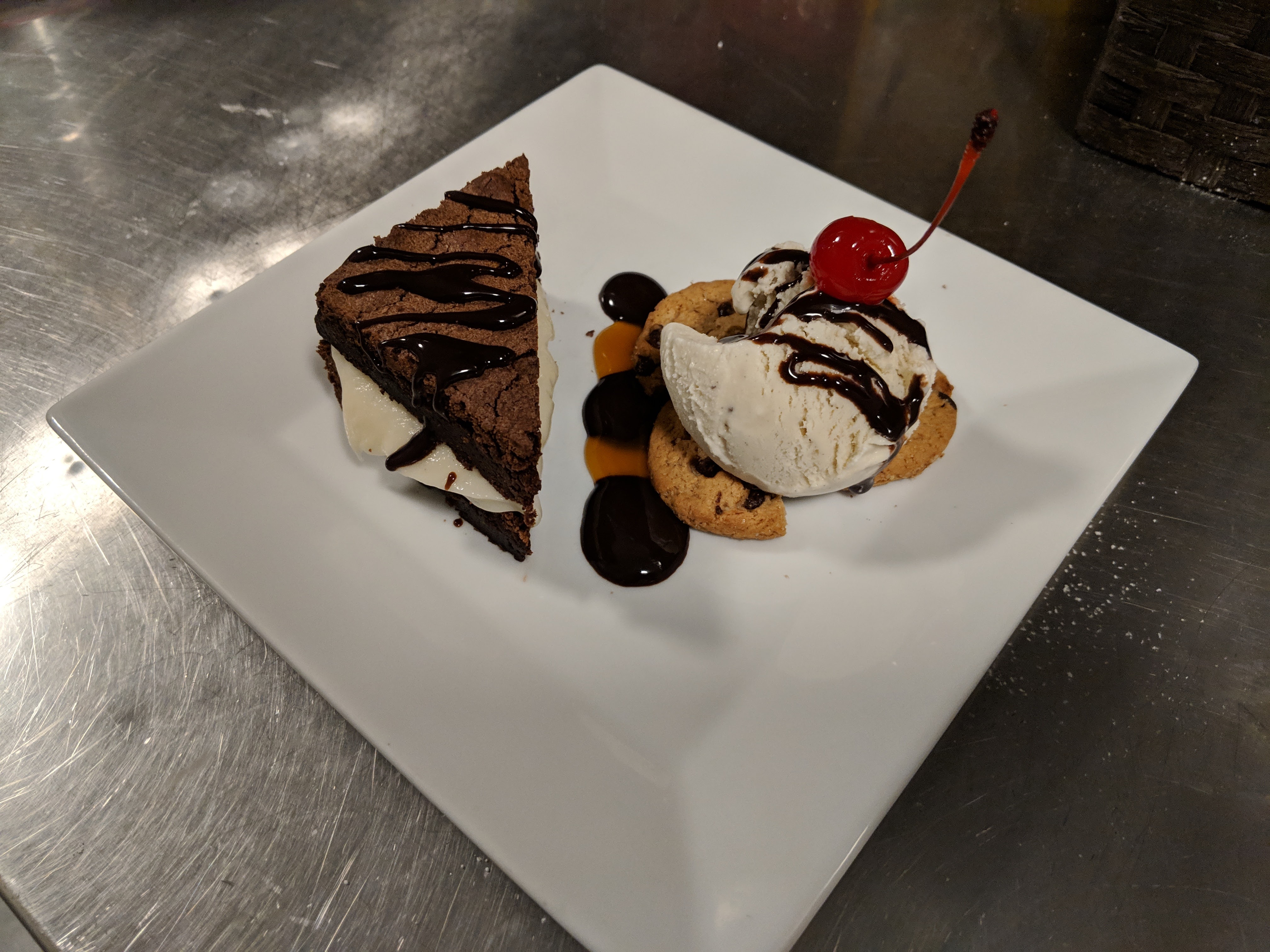 a piece of chocolate cake on a table