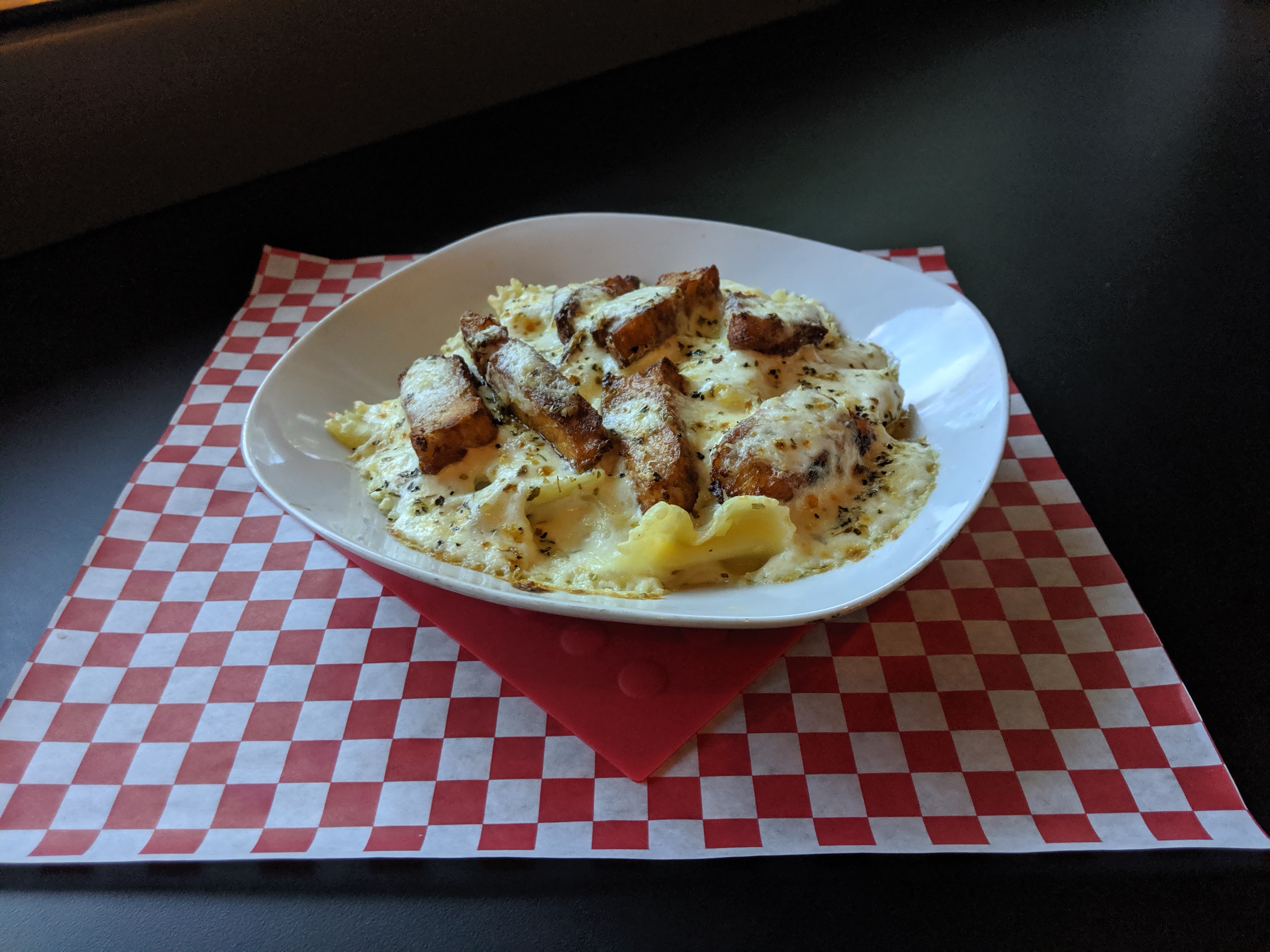 a plate of food sitting on a table