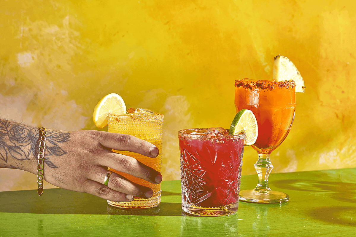 a close up of drinks