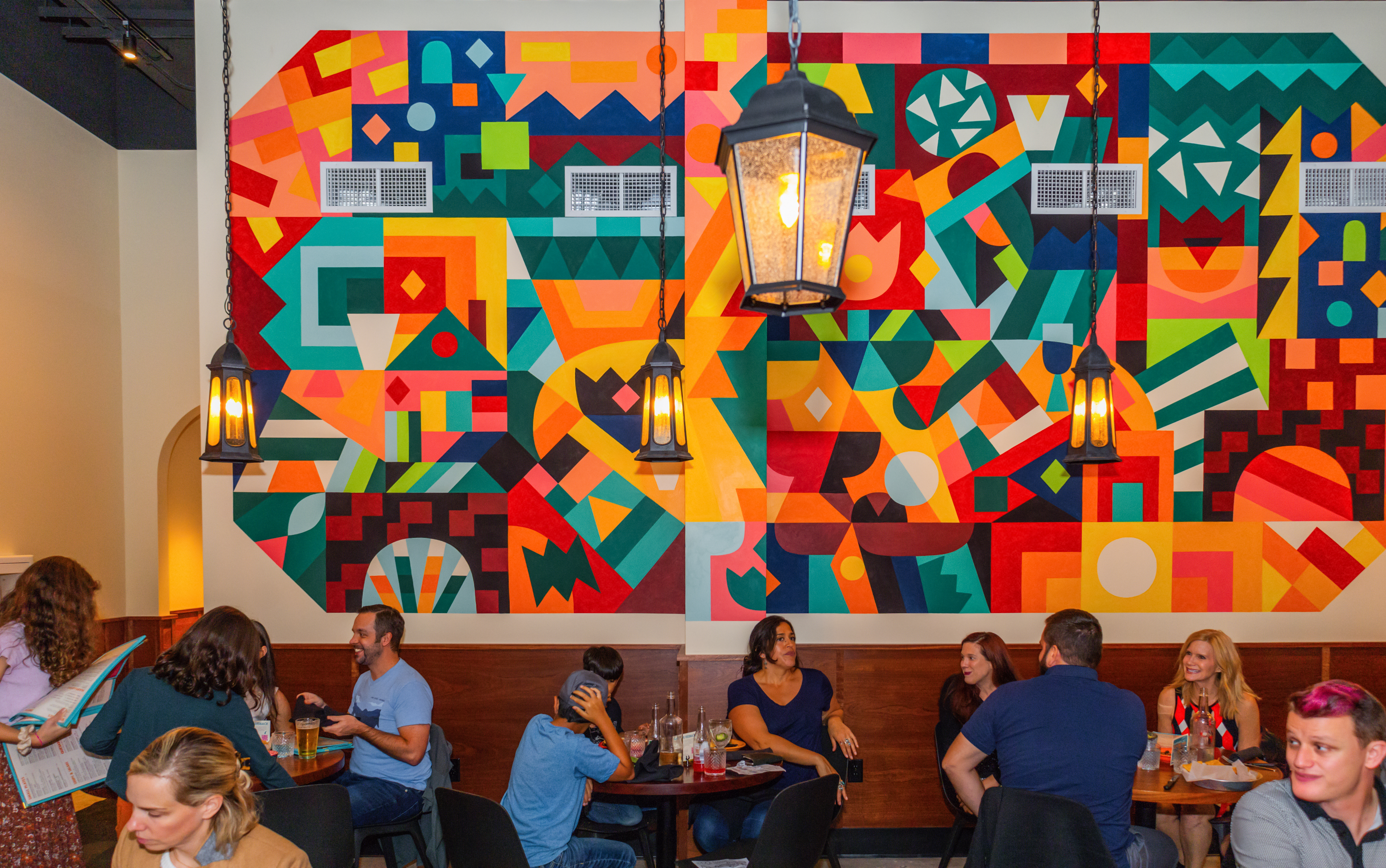 a room with tables and chairs