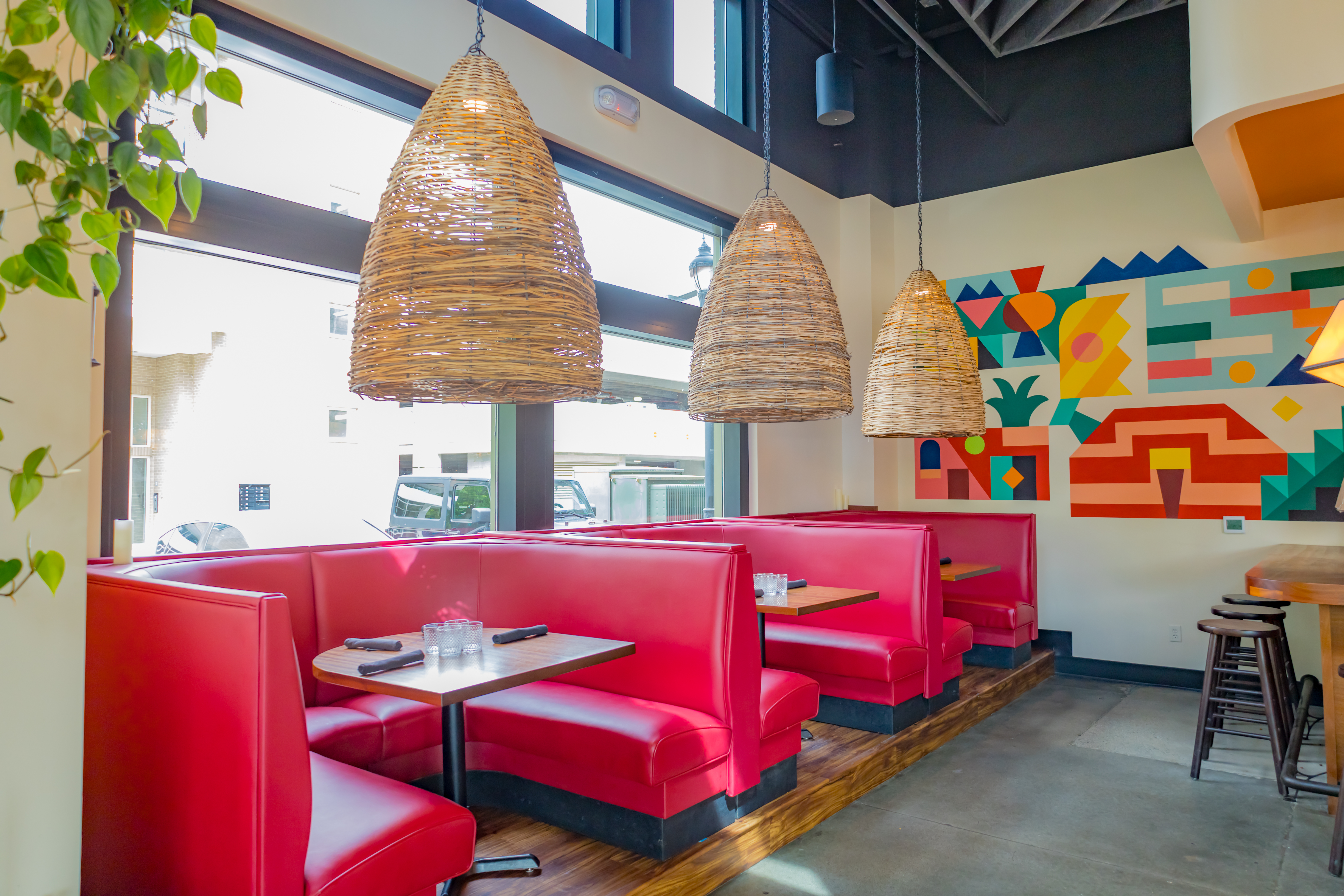 a room with tables and chairs