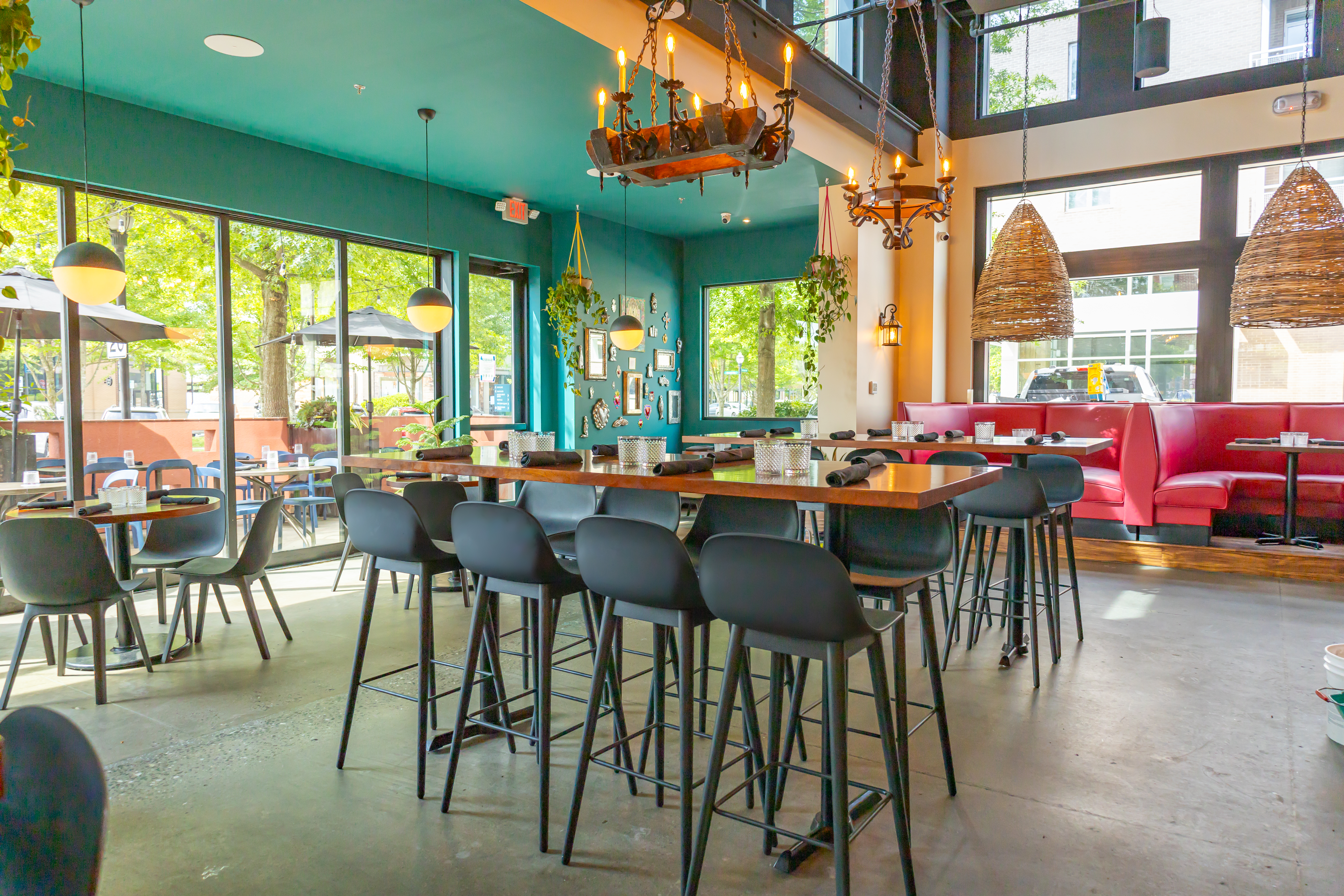 a room with tables and chairs