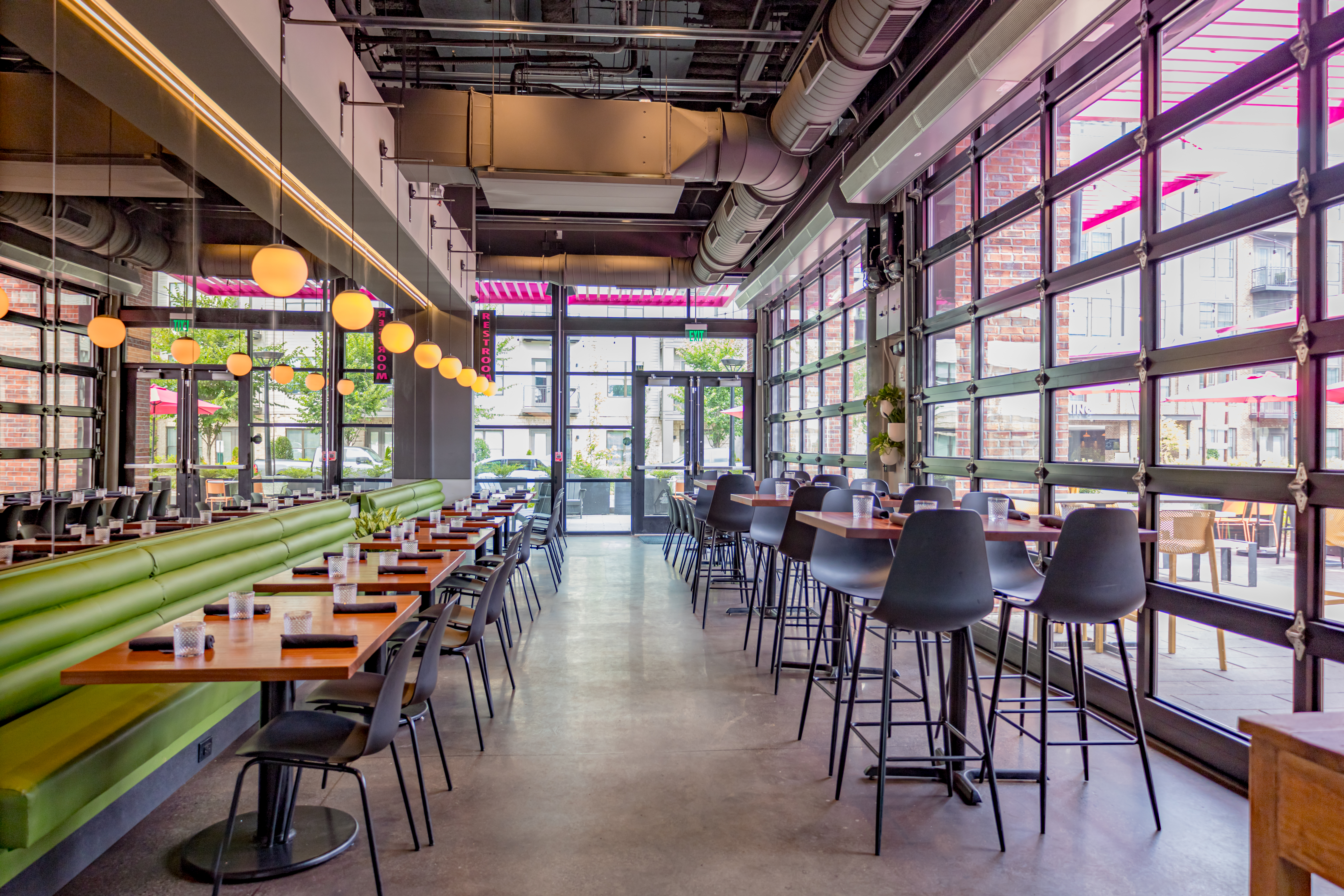 a room with tables and chairs