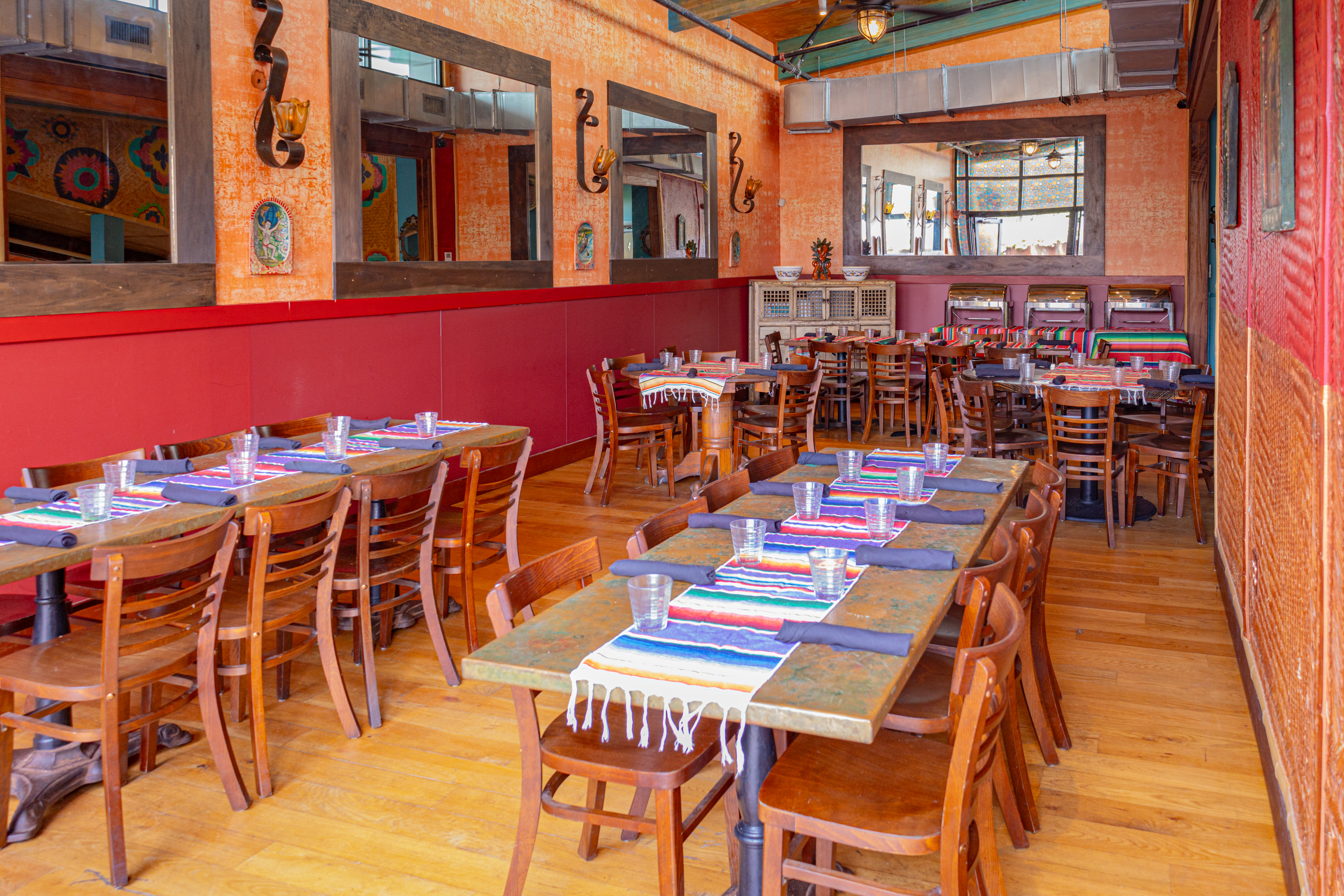 a room with tables and chairs