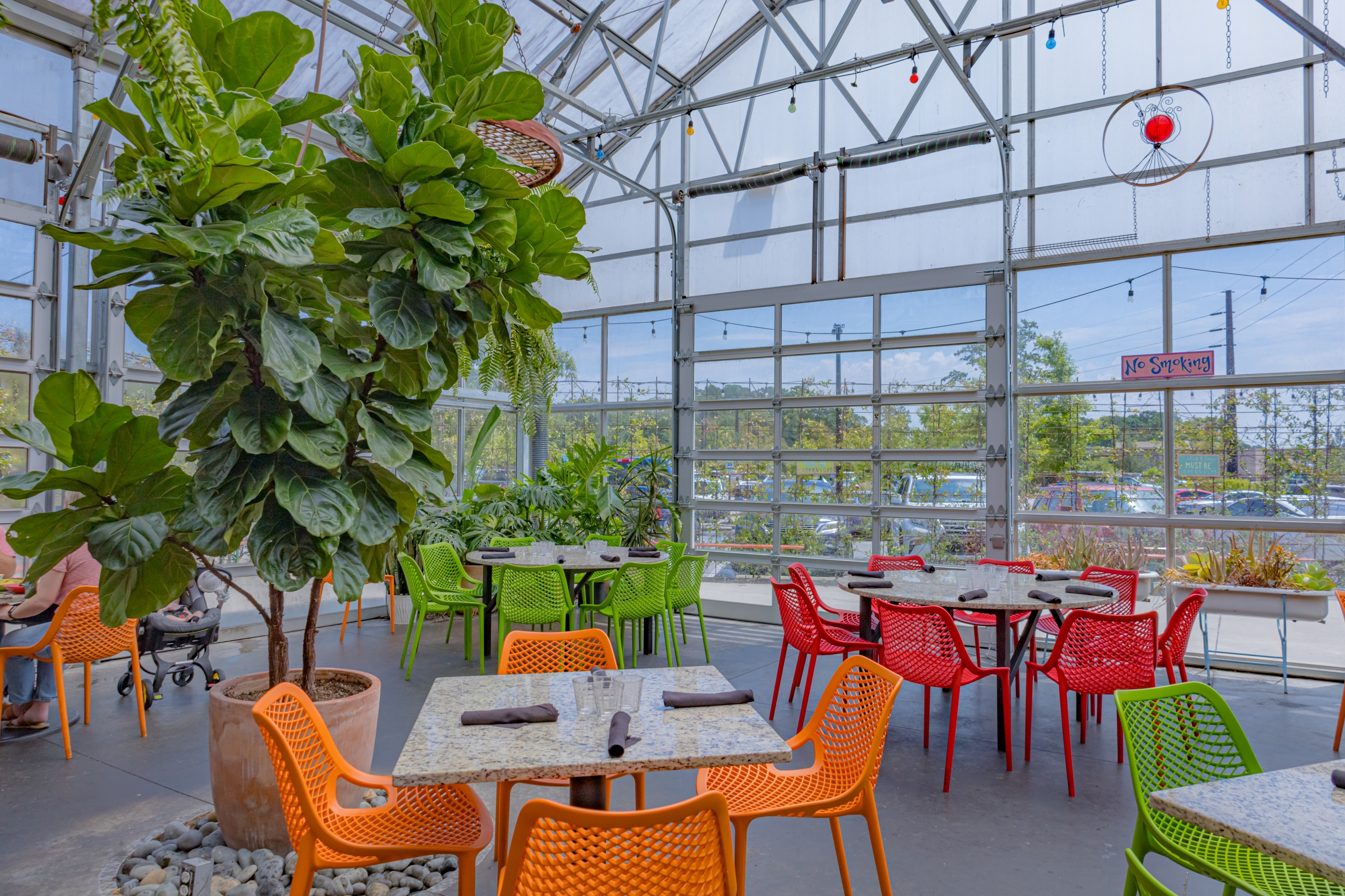 a room with tables and chairs
