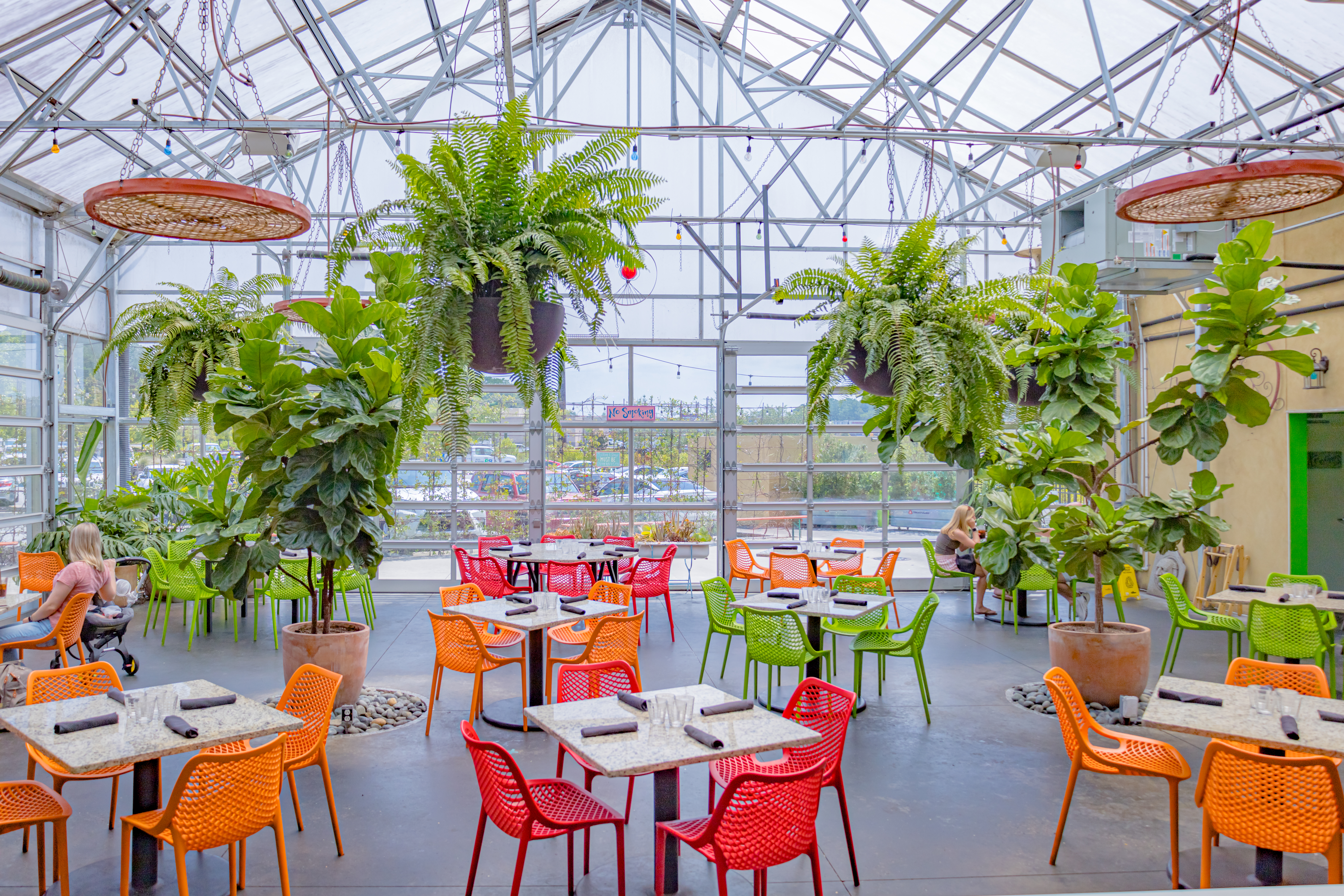 a room with tables and chairs