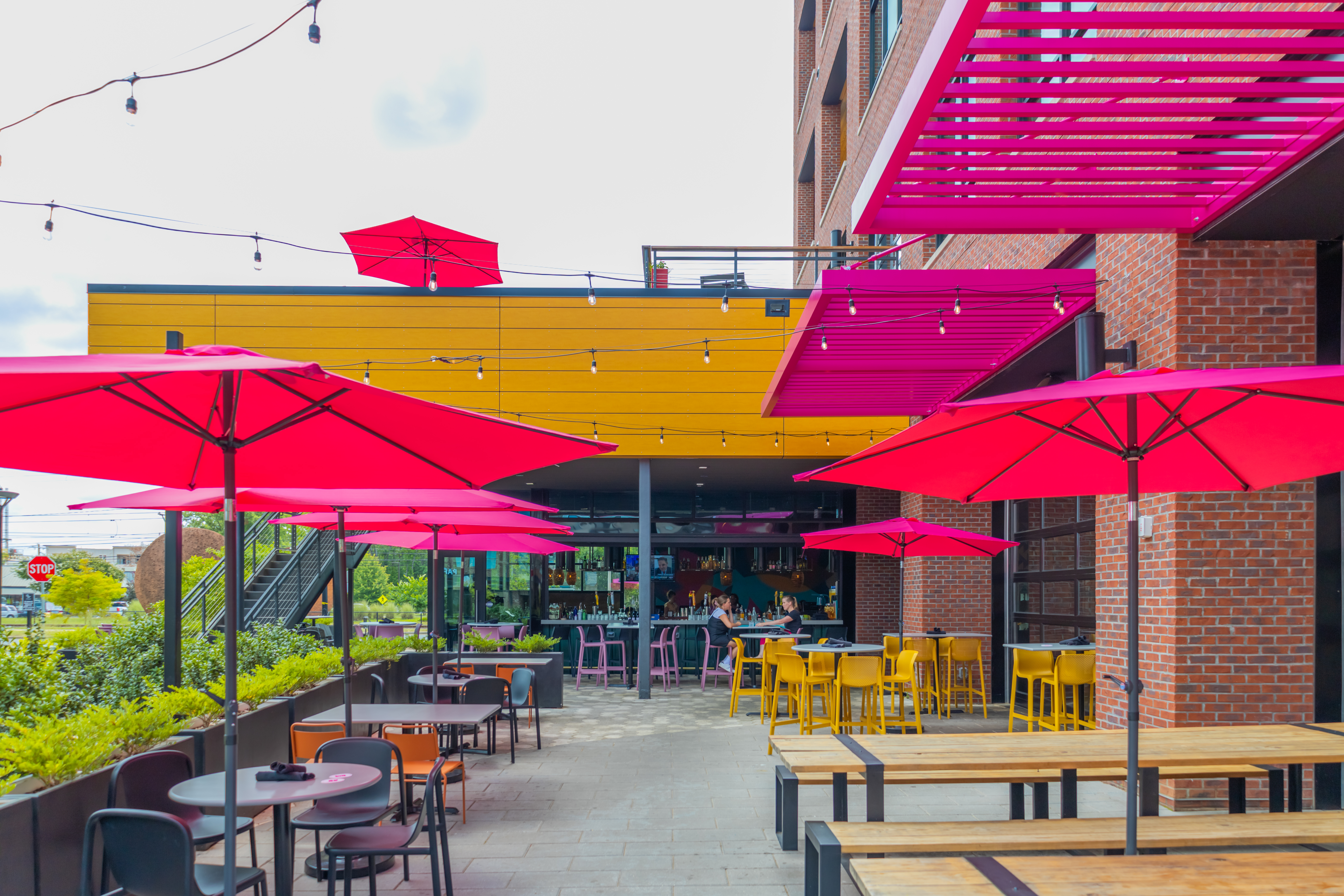 an umbrella sitting on top of a building