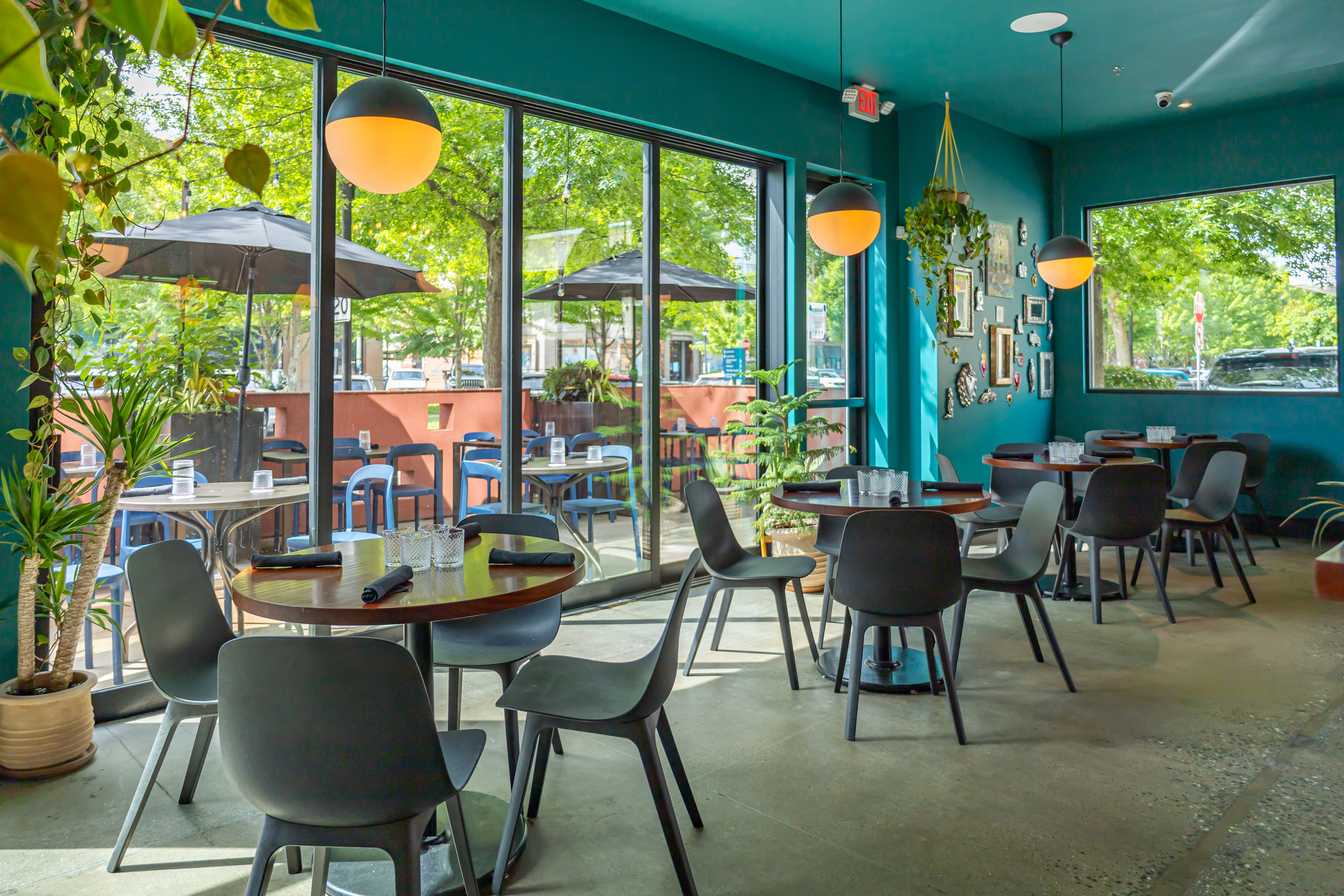 a room with tables and chairs