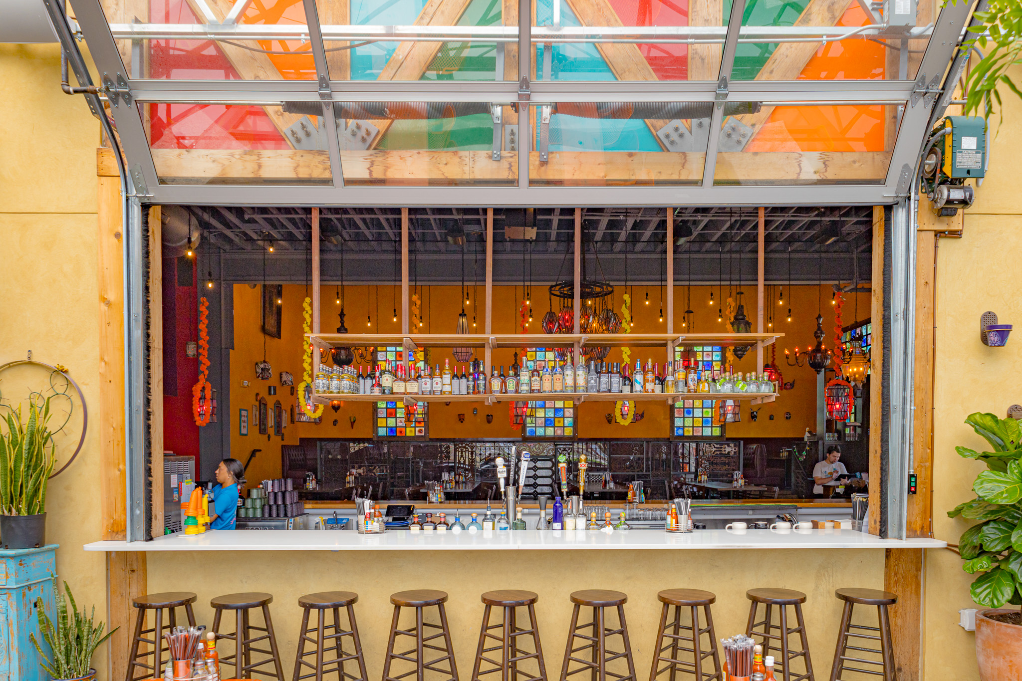 a room with tables and chairs