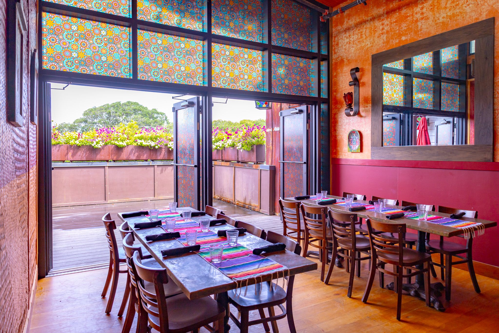 a room with tables and chairs