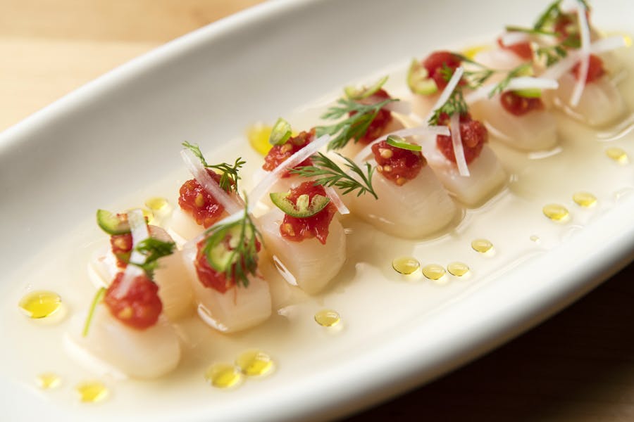 Bay Scallop Crudo With Fermented Tomato And Tomato Water Empellon