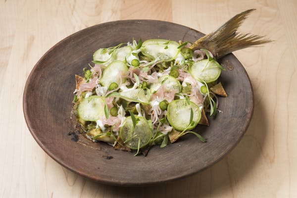 sea bream over chilaquiles