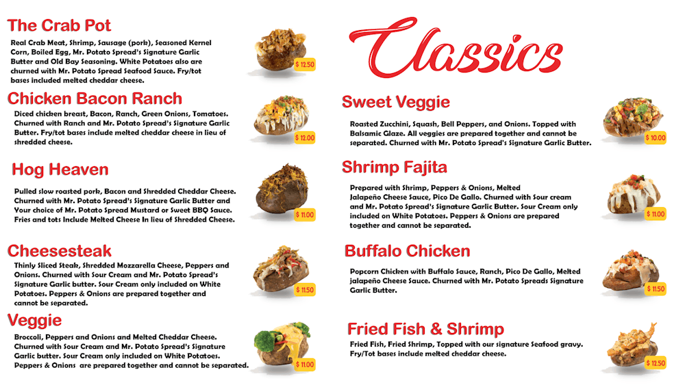 Restaurant Menu Mr Potato Spread restaurant-menu-mr-potato-spread