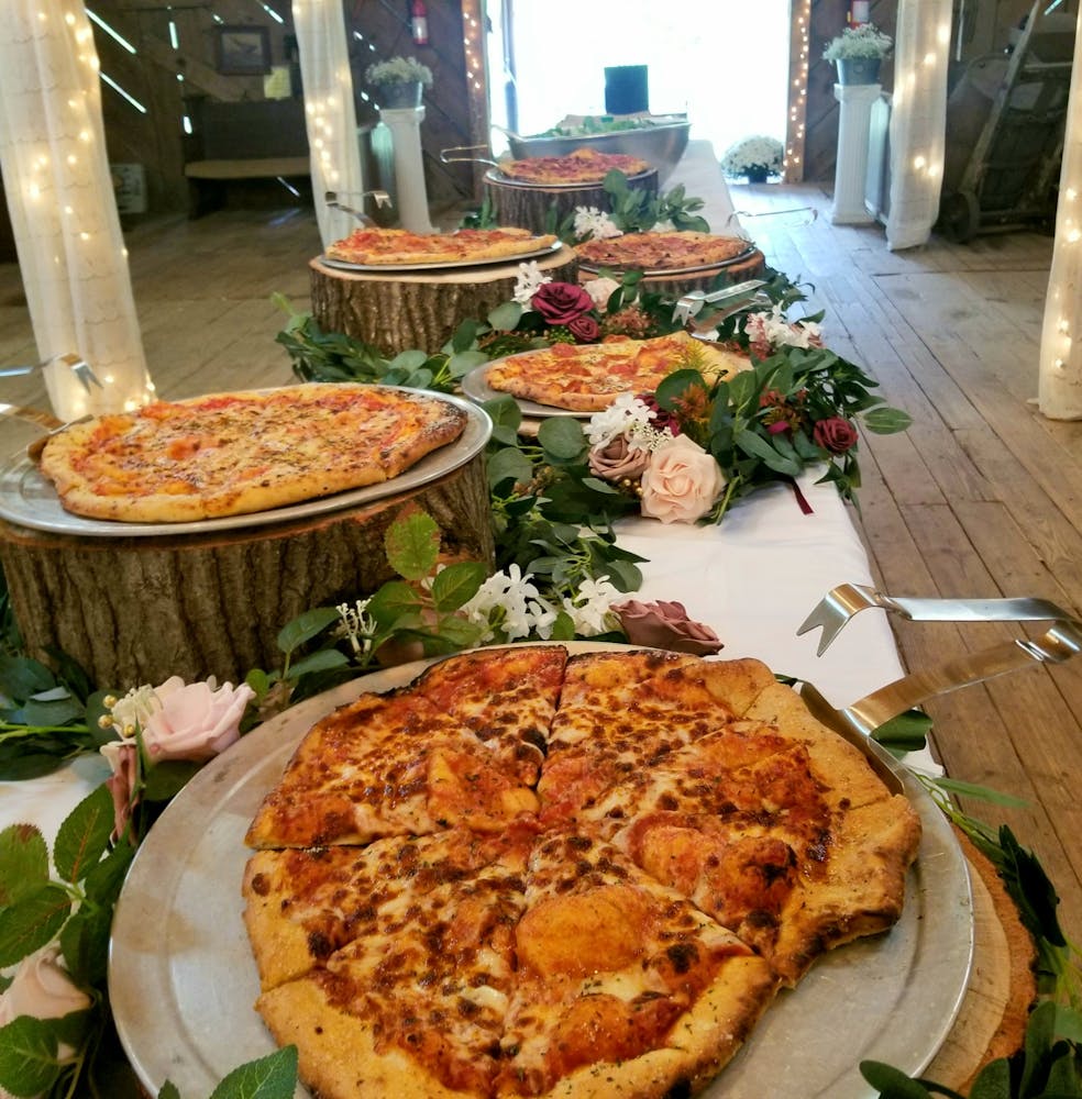 a pizza sitting on top of a table