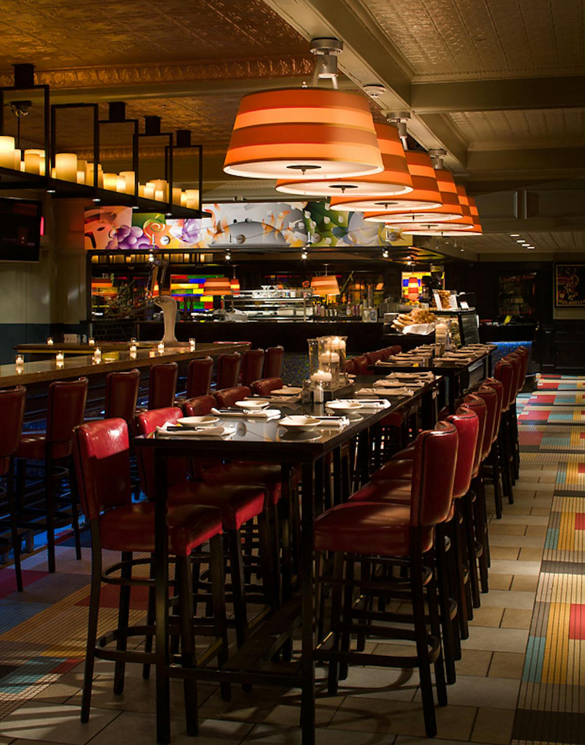 Restaurant long table. 