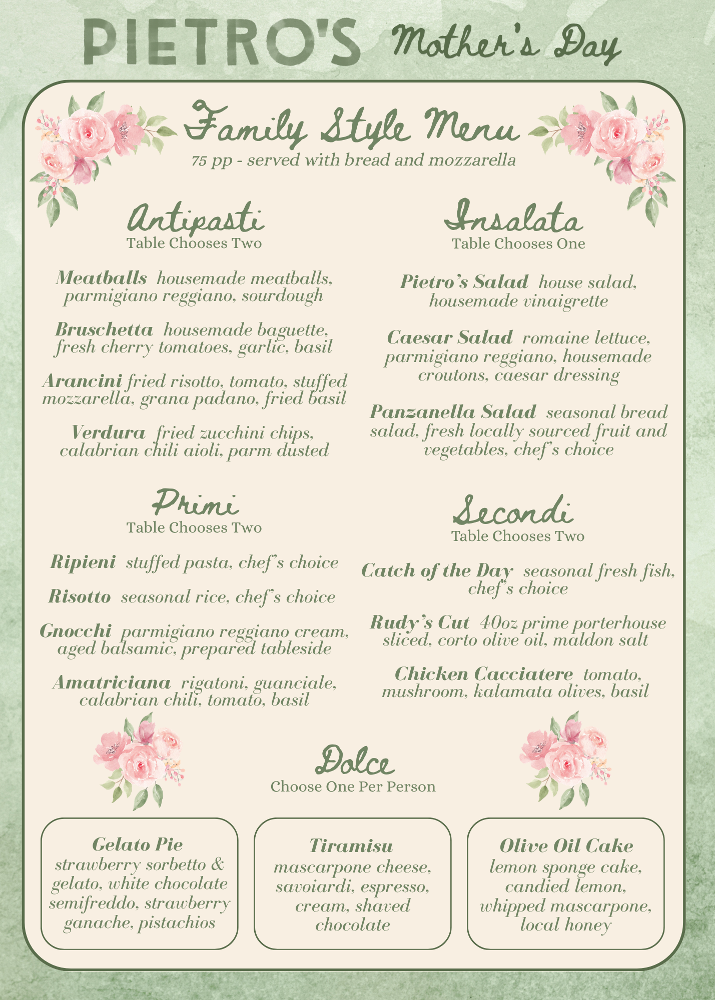 a menu with flowers on it