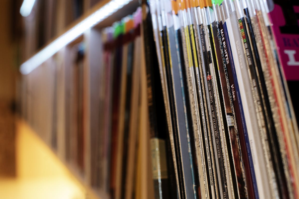 a stack of records