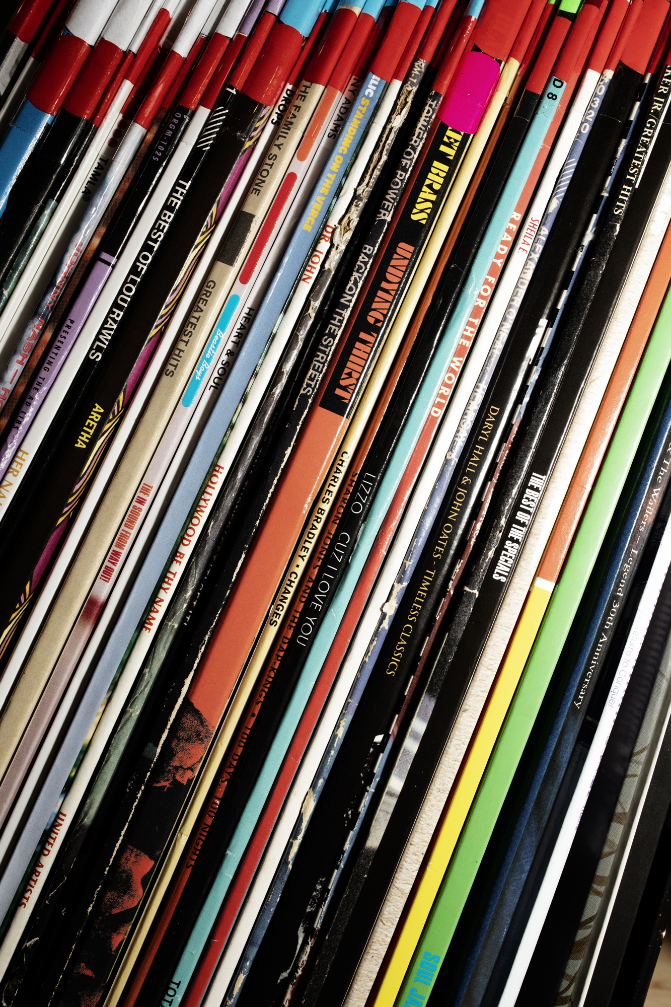 a stack of records