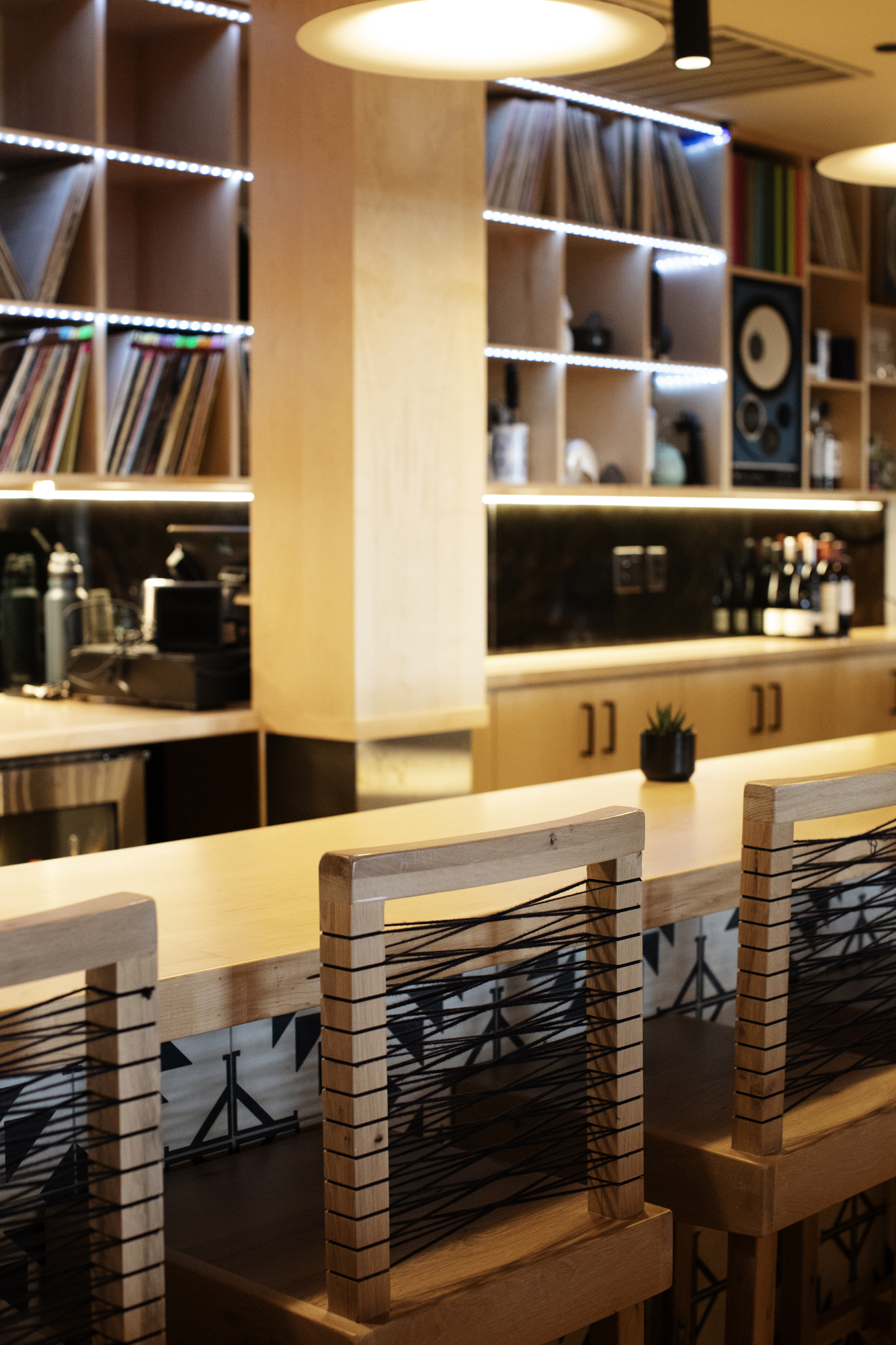 a bar with bar stools