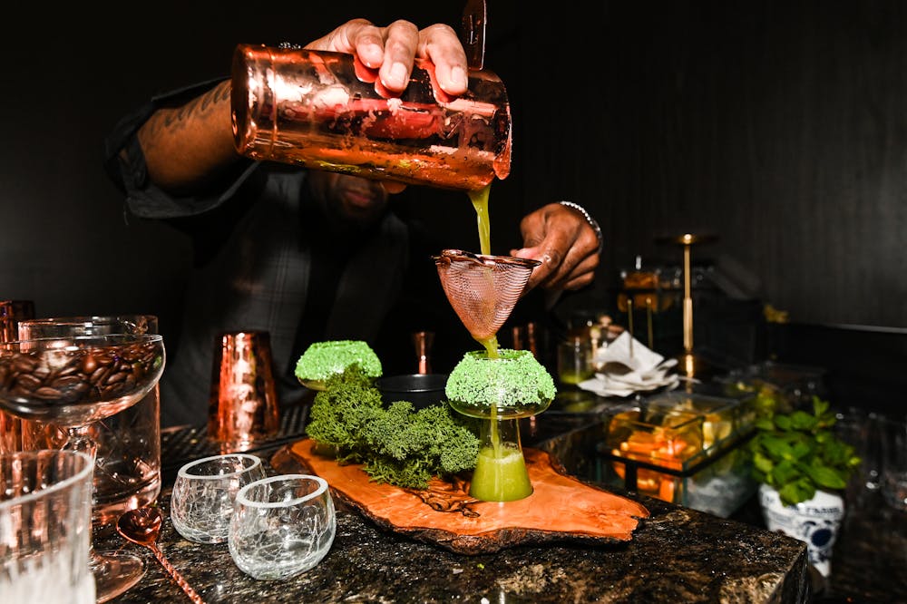 cocktail being poured called shroomin at Las Vegas speakeasy