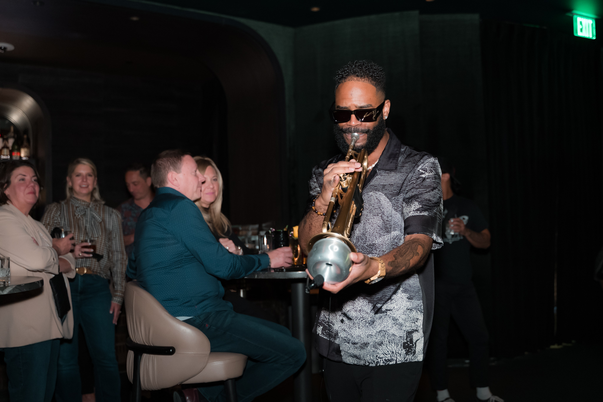 Trumpet player from Mackenzie Sol Band playing in Easys Las Vegas Speakeasy
