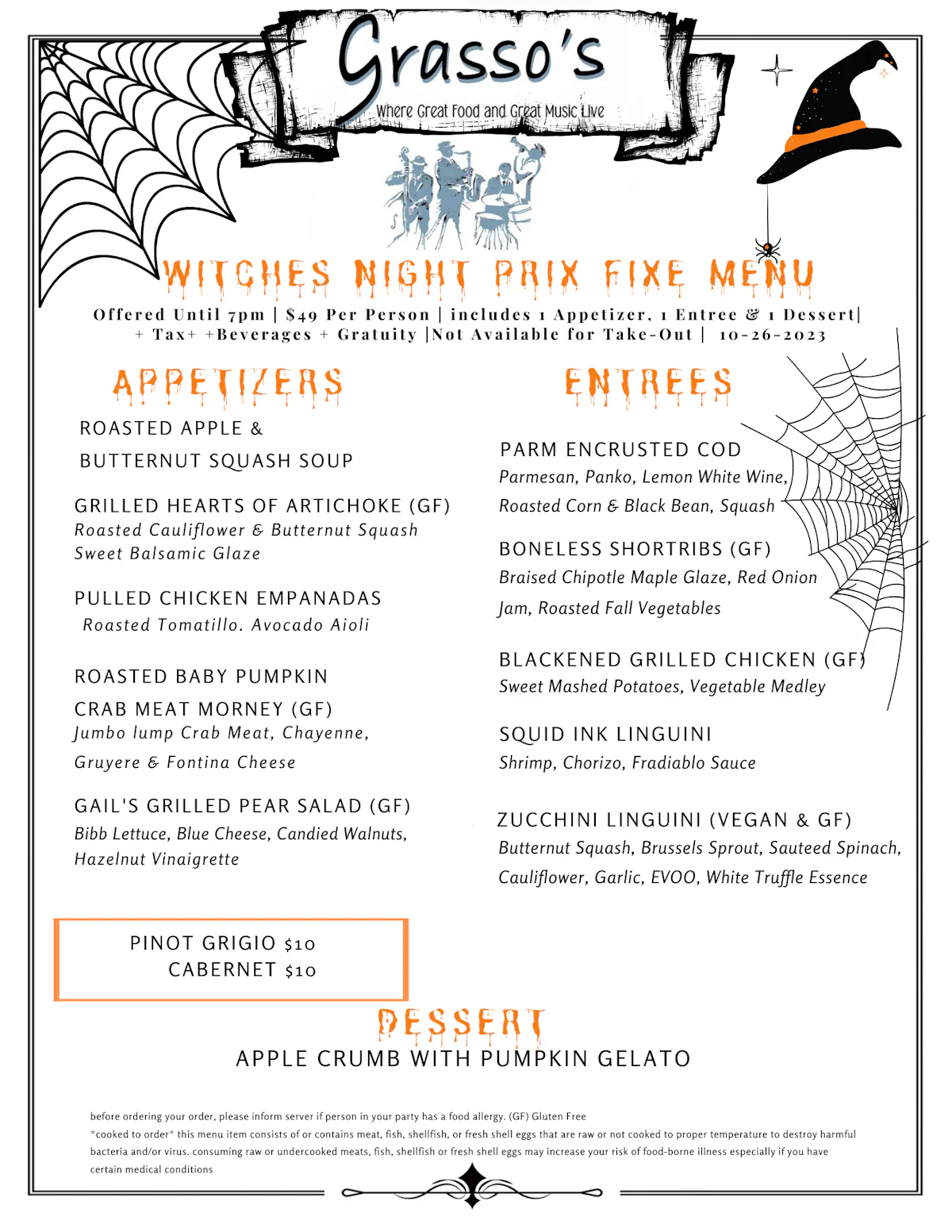 Grasso Menu Menus | Grasso's Restaurant | New American Cuisine & Live Music in Cold ...