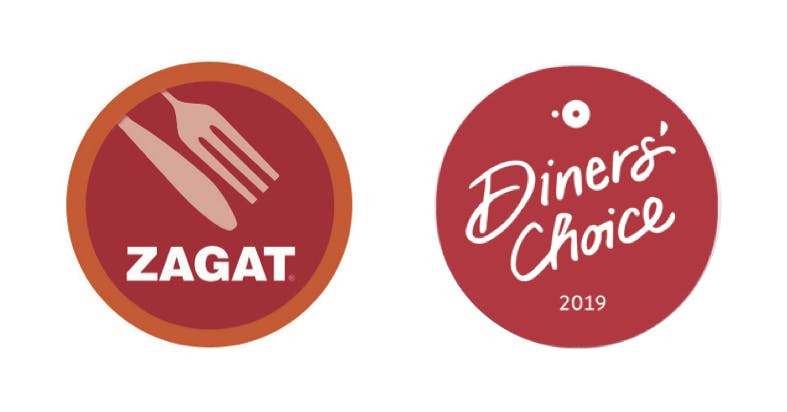zagat logo and dinner's choice badge