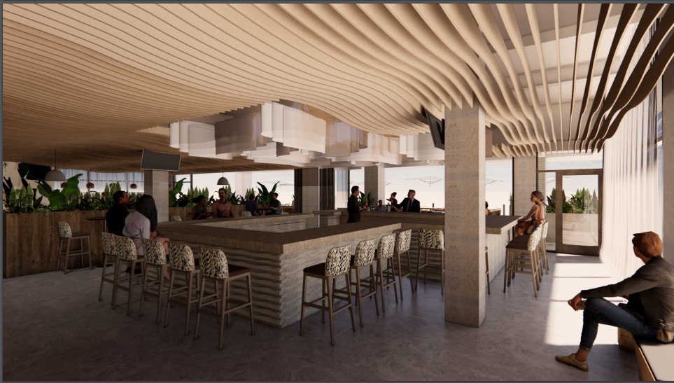 a room filled with furniture and a large window