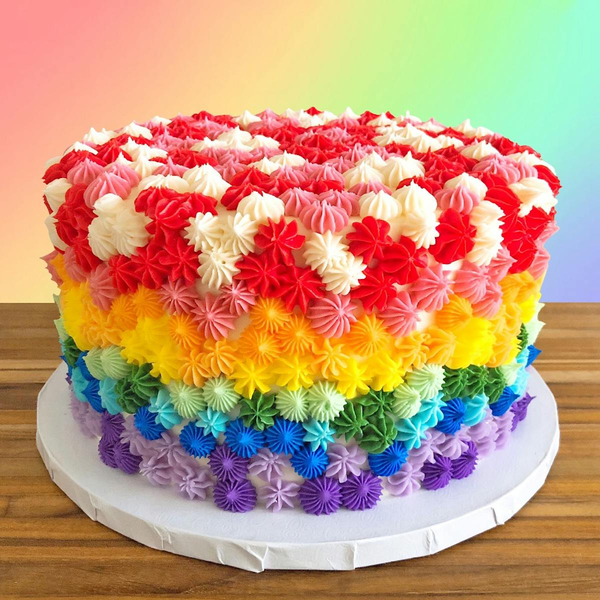 a blue and white cake on a table