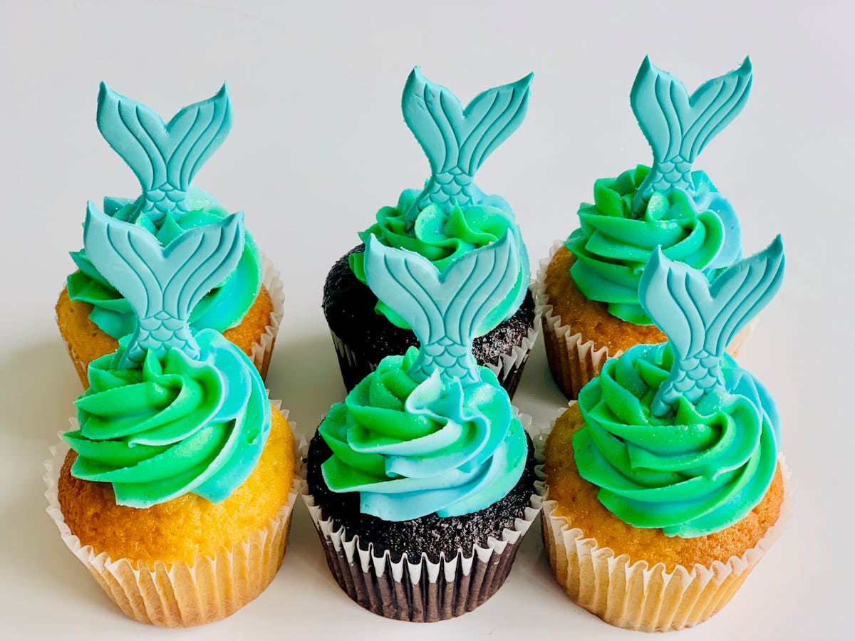 a blue and white cake