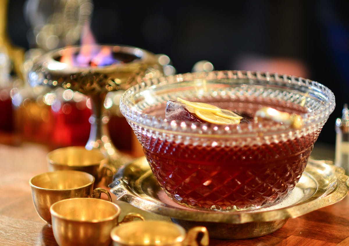 a glass bowl on a table