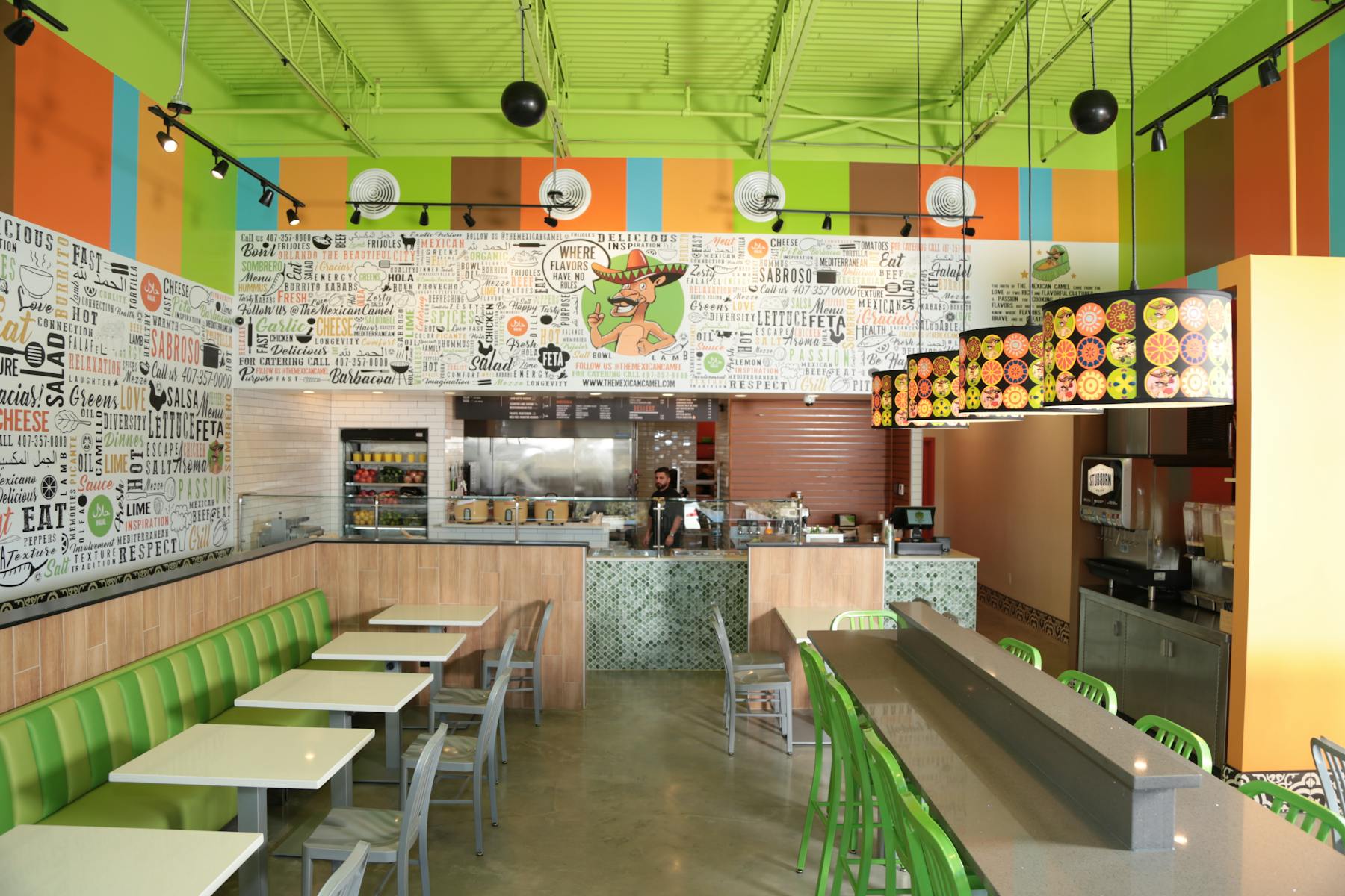 a dining room table in front of a store