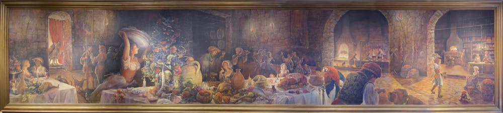 a group of stuffed animals sitting next to a fireplace