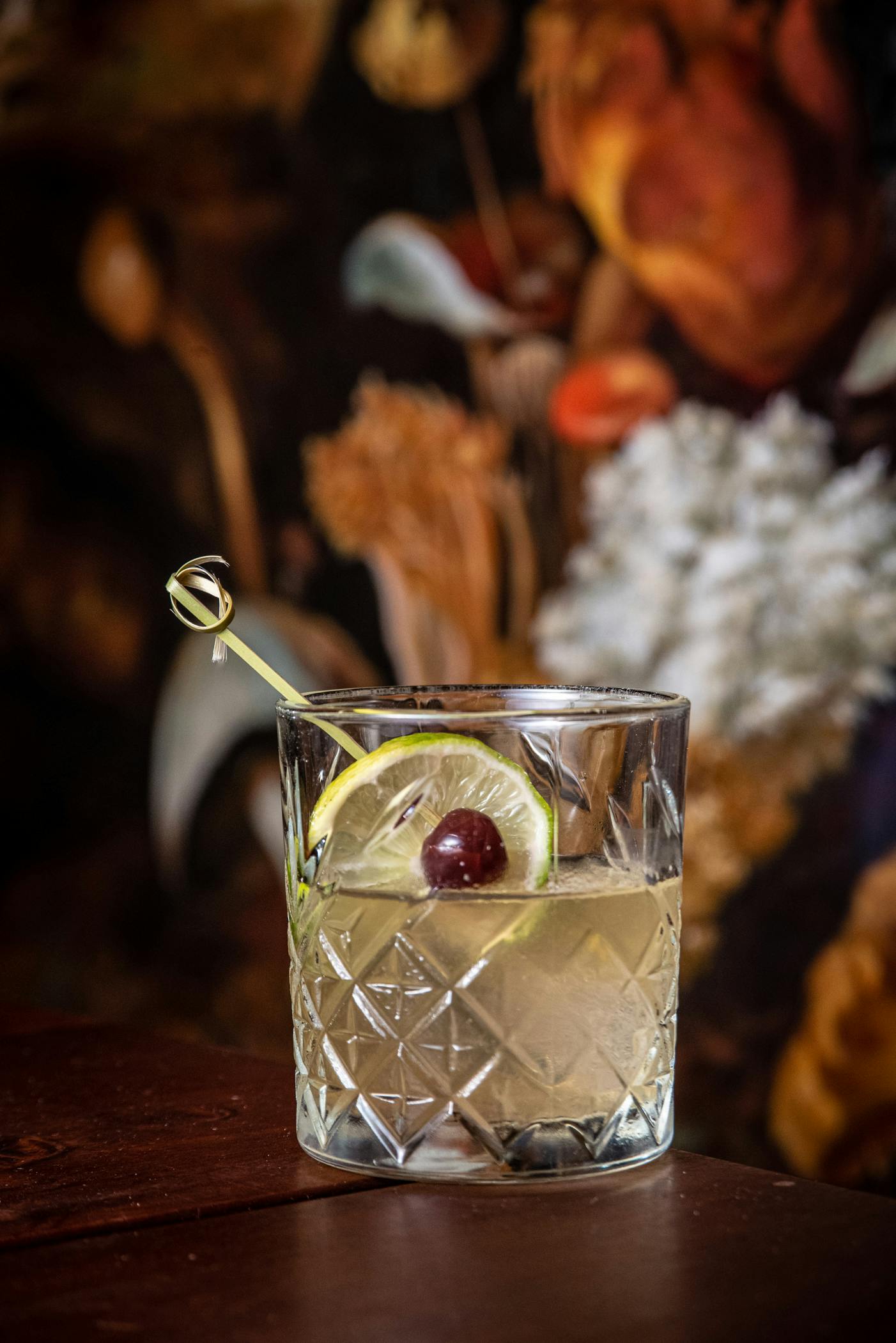 a glass cup on a table