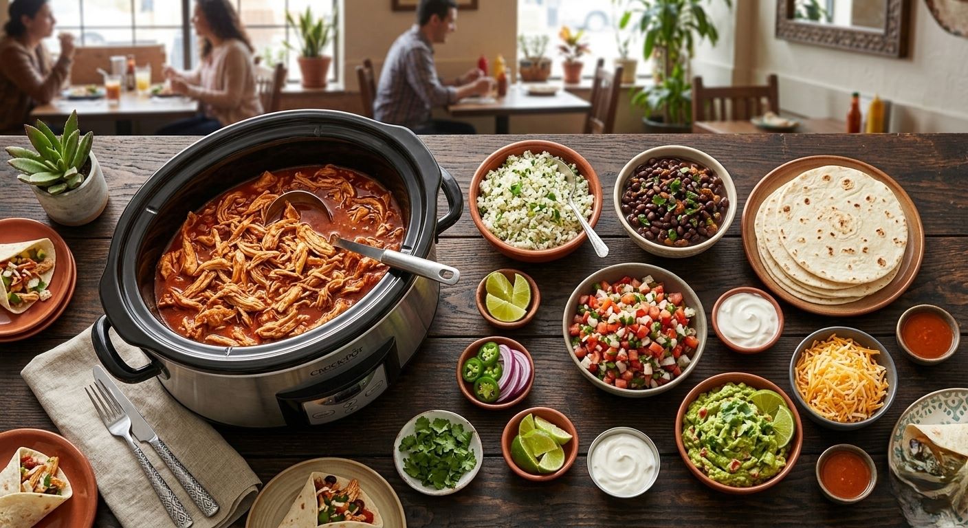 Slow cooker chicken burritos — tender shredded chicken with cumin, garlic, and chili powder