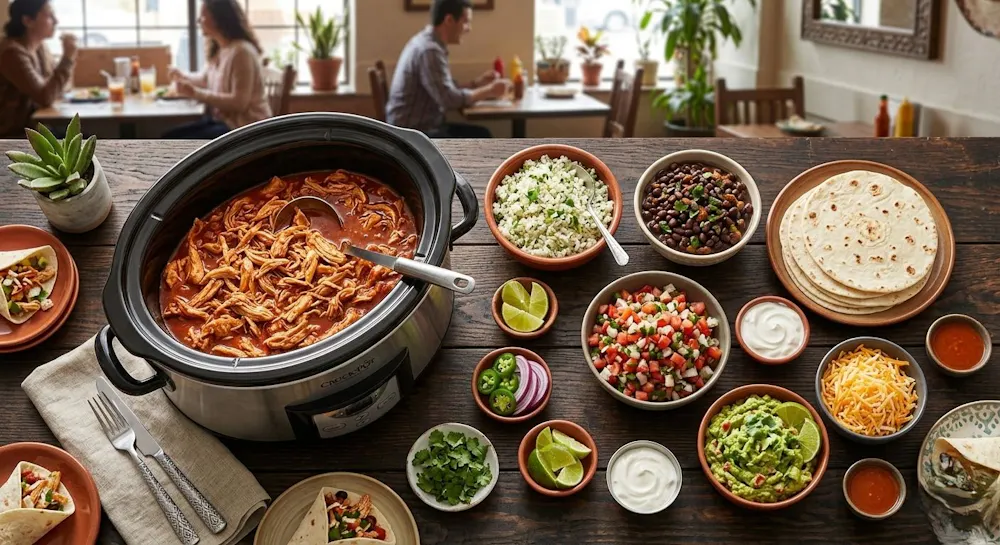 Slow cooker chicken burritos — tender shredded chicken with cumin, garlic, and chili powder