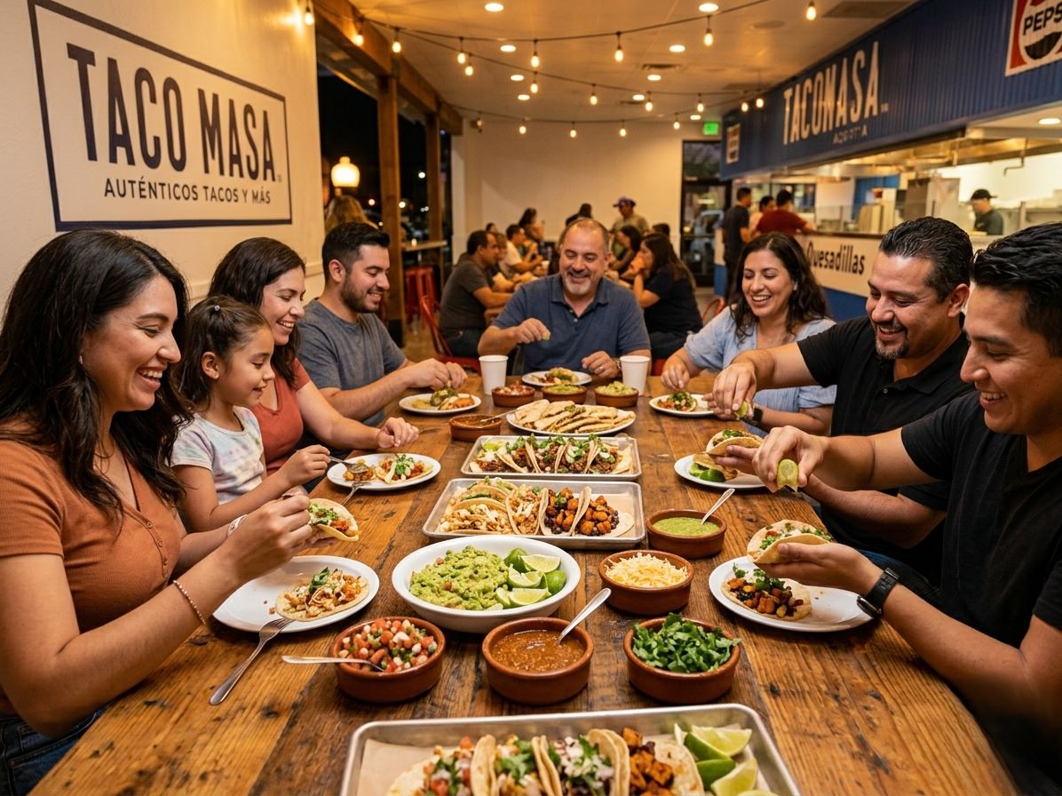 Taco Tuesday at Taco Masa with family favorite tacos loaded with chicken fresh toppings and vegetarian options on the table