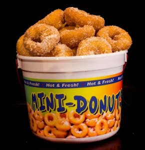 Traditional mini donuts served in a Cinnabomb bucket