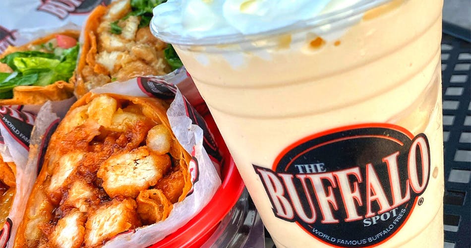One of our Shakes near Walnut Park, Huntington Park to the right of a group of Buffalo Chicken Wraps.