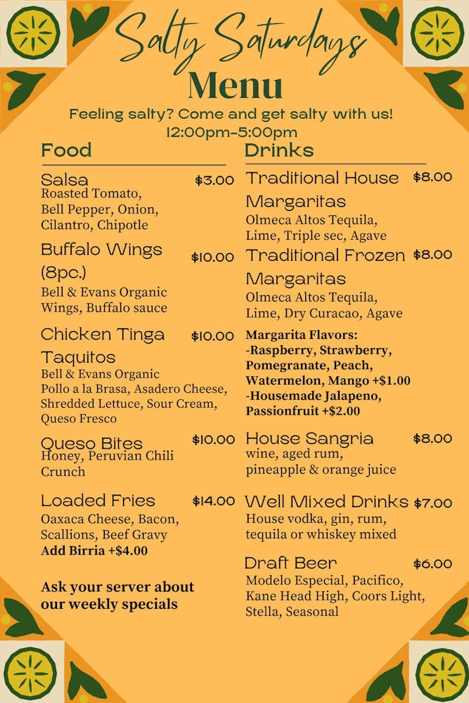 Salty Saturday's 125 (Bar Only) Salted Lime Bar & Kitchen Latin