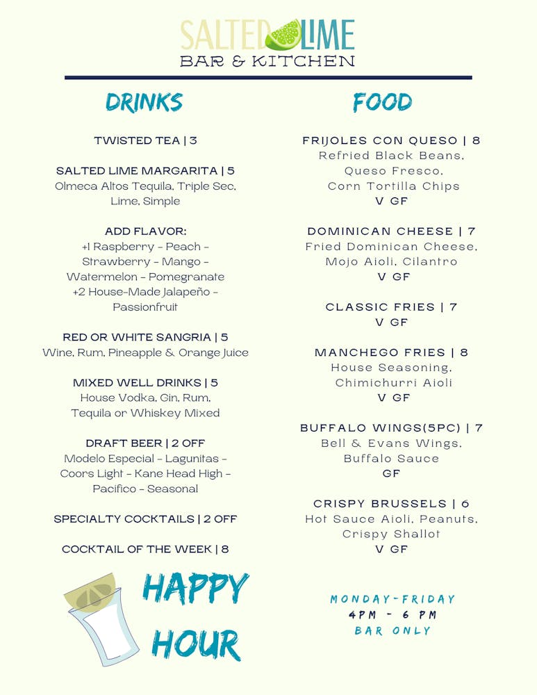 Menus Salted Lime Bar & Kitchen Latin American Food, Drinks and