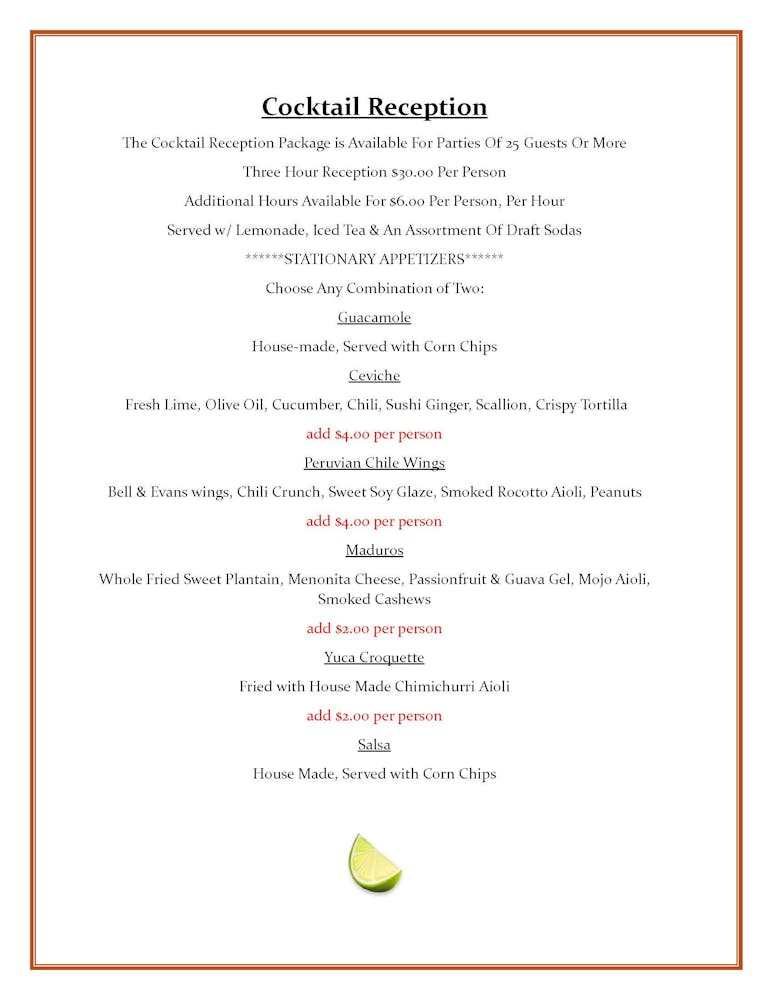 Party Packages Salted Lime Bar & Kitchen Latin American Food