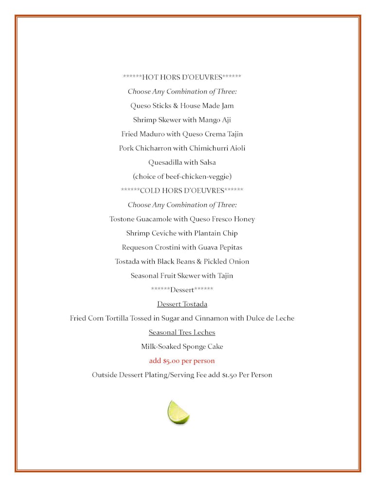 Party Packages Salted Lime Bar & Kitchen Latin American Food