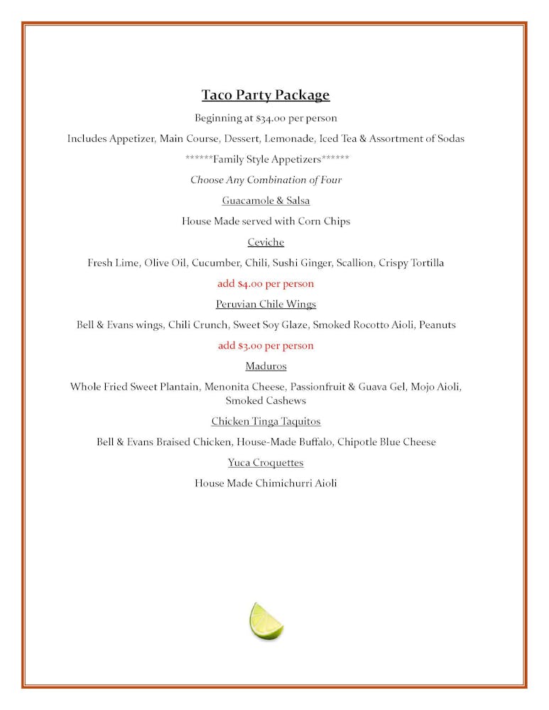 Party Packages Salted Lime Bar & Kitchen Latin American Food