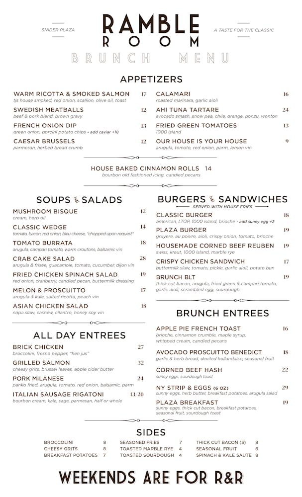 Menus | Ramble Room in Dallas, TX