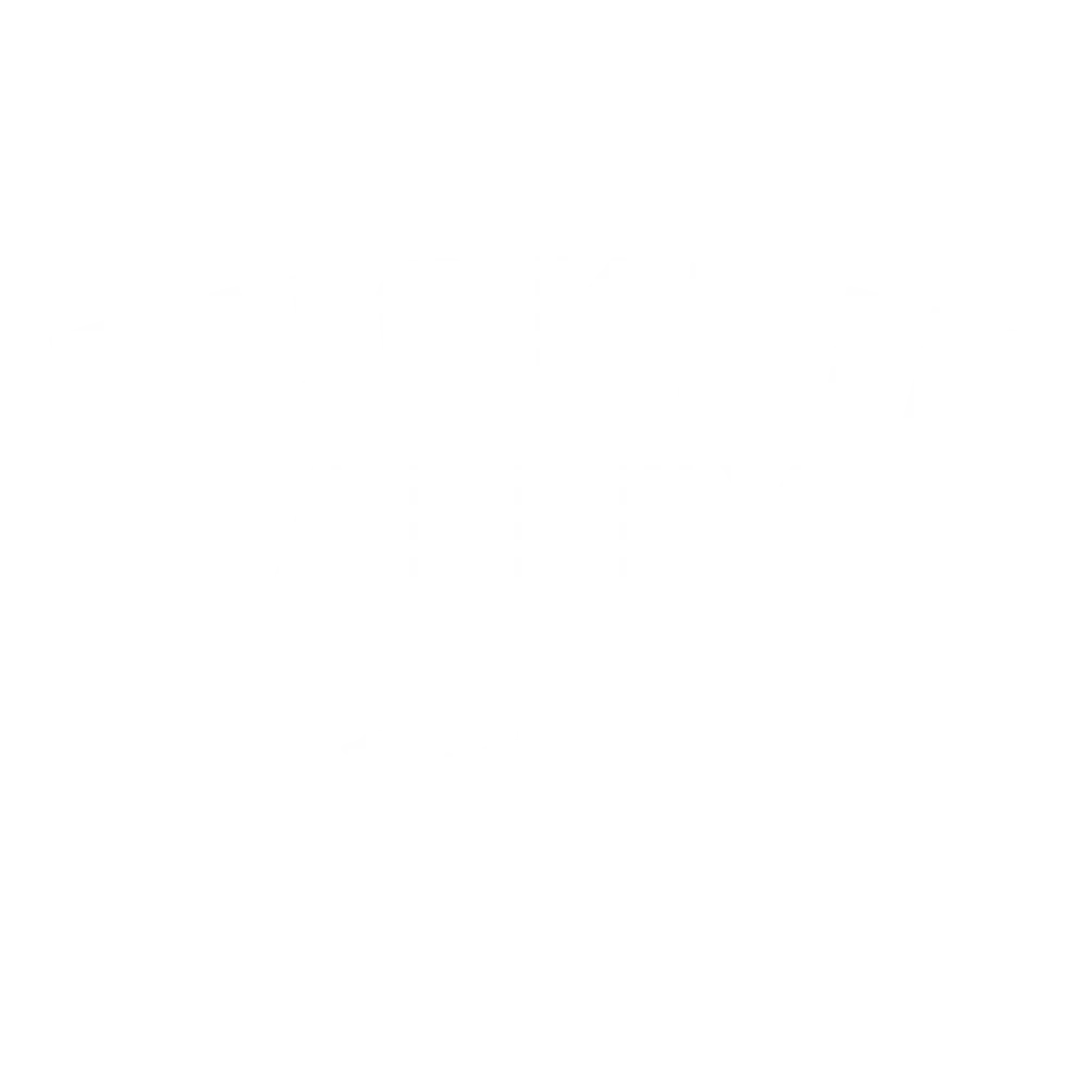 a white logo on a black background
