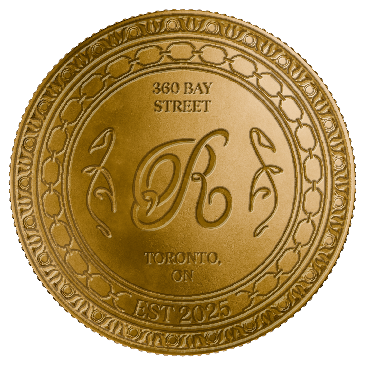 a gold coin with a black background