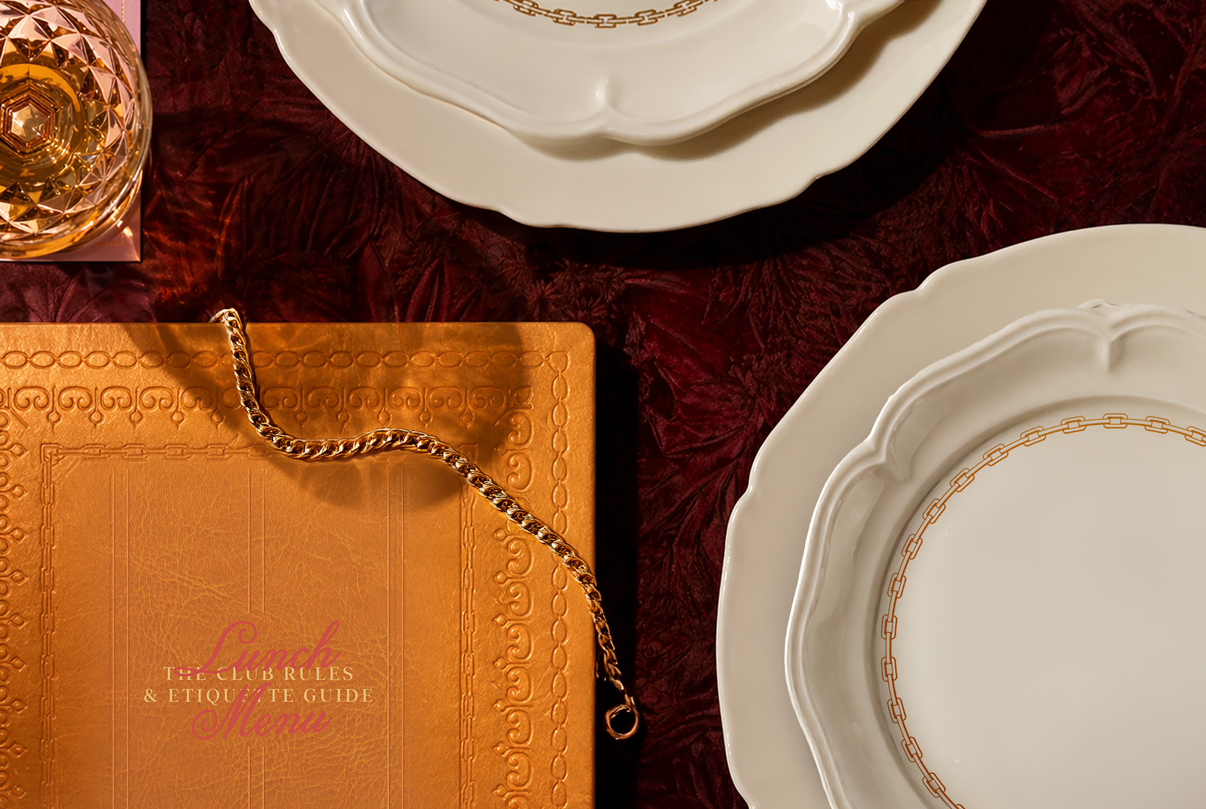 a table with plates and a book