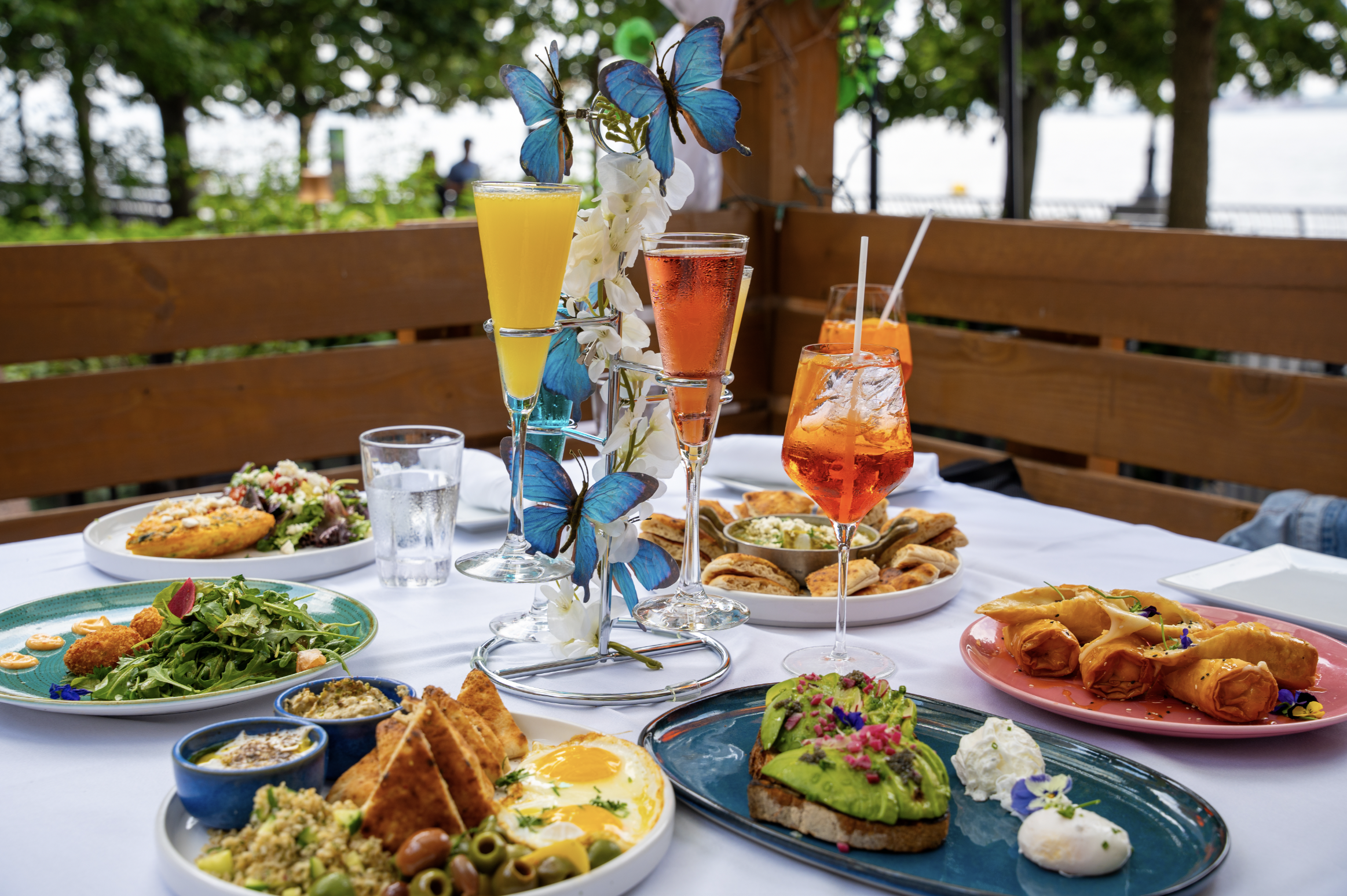 Outdoor brunch patio at Mezze on the River