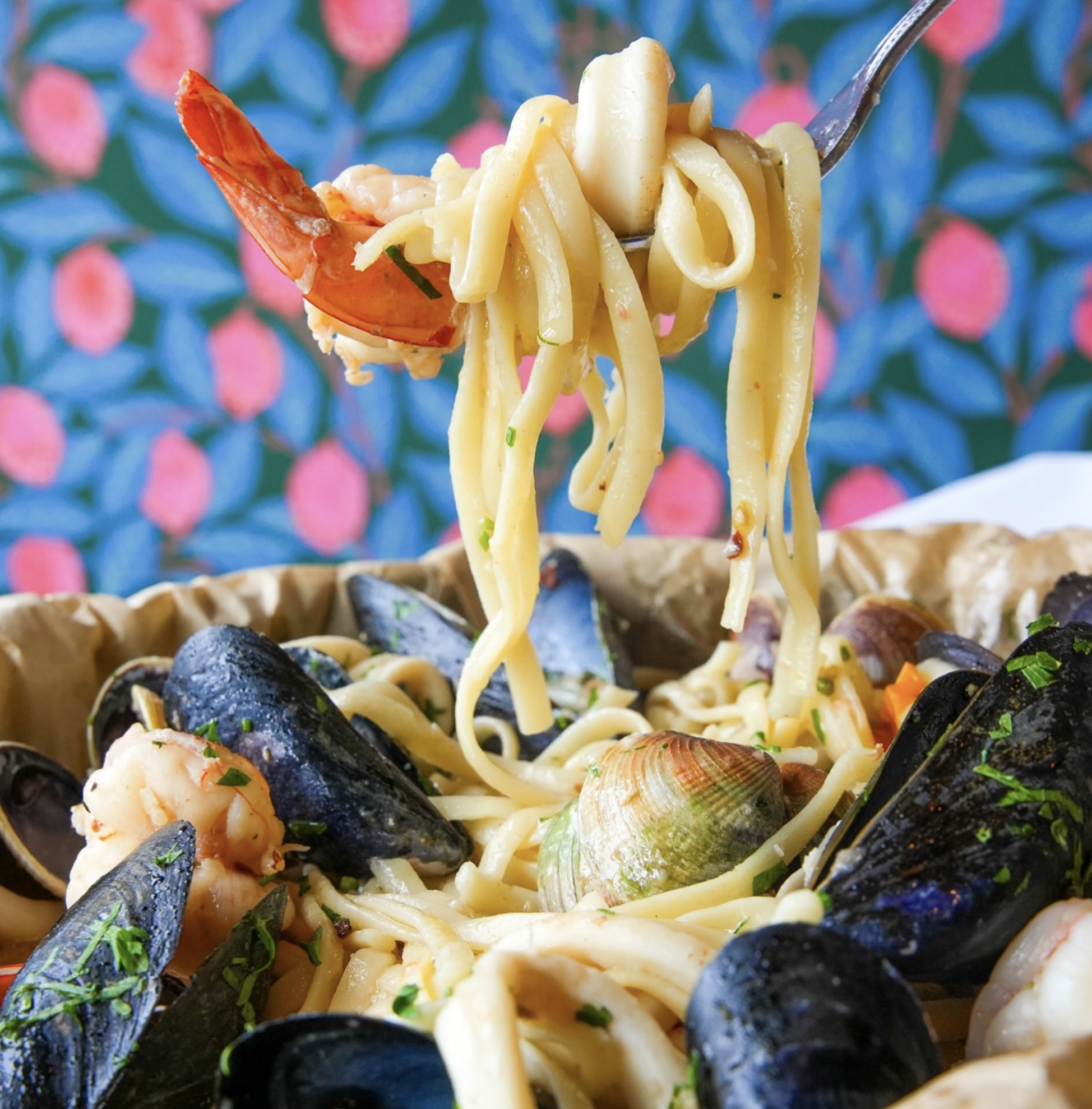 Seafood pasta dish at Mezze on the River